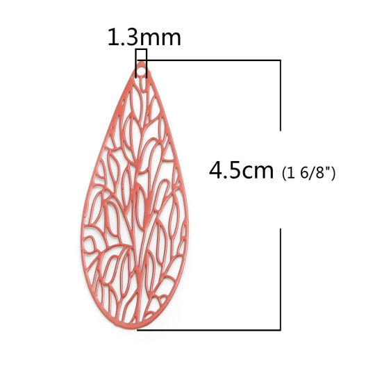 Image de Pendentifs en Laiton Libellule Rouge Orangé Ailes Estampe en Filigrane 4.5cm x 1.7cm, 10 Pcs                                                                                                                                                                  