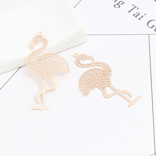 Image de Pendentifs en Laiton Flamants Doré Estampe en Filigrane 4.4cm x 2.2cm, 10 Pcs