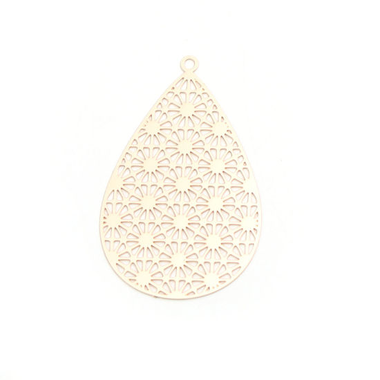 Picture of Brass Pendants Gold Plated Drop Filigree Stamping 3.5cm x 2.2cm, 10 PCs                                                                                                                                                                                       
