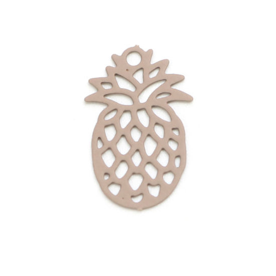 Picture of Brass Charms Taupe Gray Pineapple/ Ananas Fruit Filigree Stamping 15mm x 9mm, 50 PCs                                                                                                                                                                          