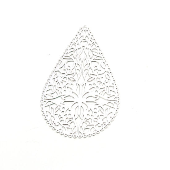 Immagine di Ottone Ciondoli Tono Argento Goccia Fiore Filigrana 4cm x 2.7cm, 10 Pz
