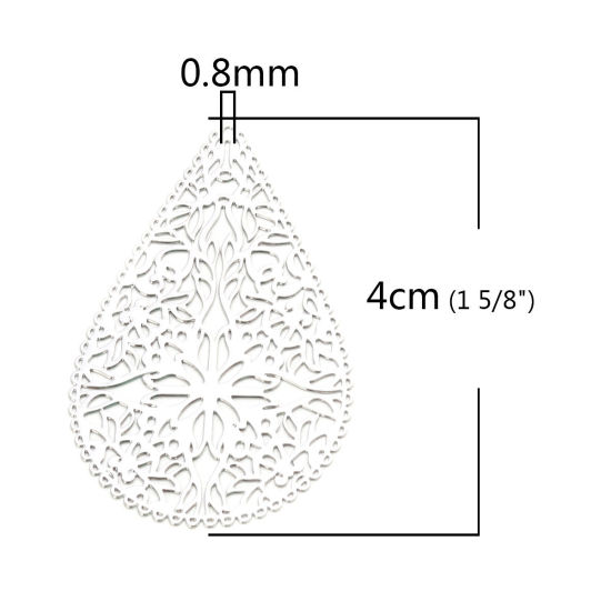 Immagine di Ottone Ciondoli Tono Argento Goccia Fiore Filigrana 4cm x 2.7cm, 10 Pz