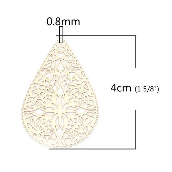 Immagine di Ottone Ciondoli Tono Argento Goccia Fiore Filigrana 4cm x 2.7cm, 10 Pz