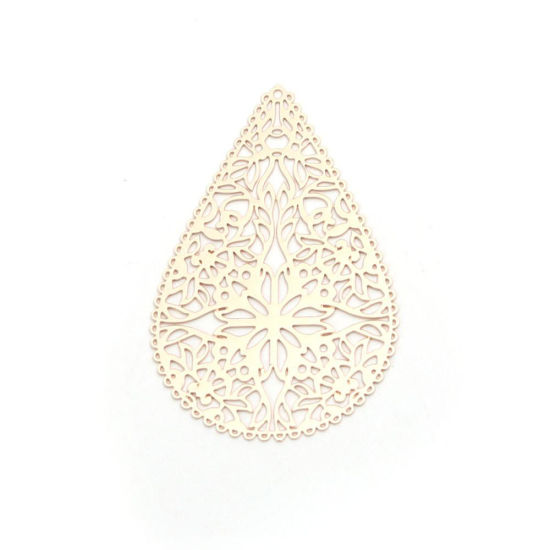 Immagine di Ottone Ciondoli Tono Argento Goccia Fiore Filigrana 4cm x 2.7cm, 10 Pz