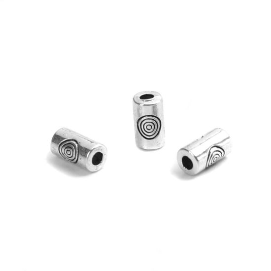 Immagine di Lega di Zinco Perline Cilindrico Argento Antico Circolo Scolpisce Circa 6mm x 3mm, Foro:Circa 1.2mm, 500 Pz