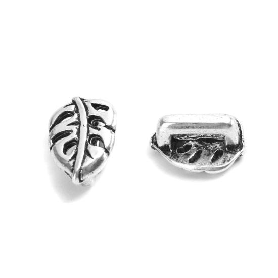 Immagine di Lega di Zinco Perline Foglia Argento Antico Filigrana Circa 9mm x 7mm, Foro:Circa 5mm x 1.9mm, 50 Pz