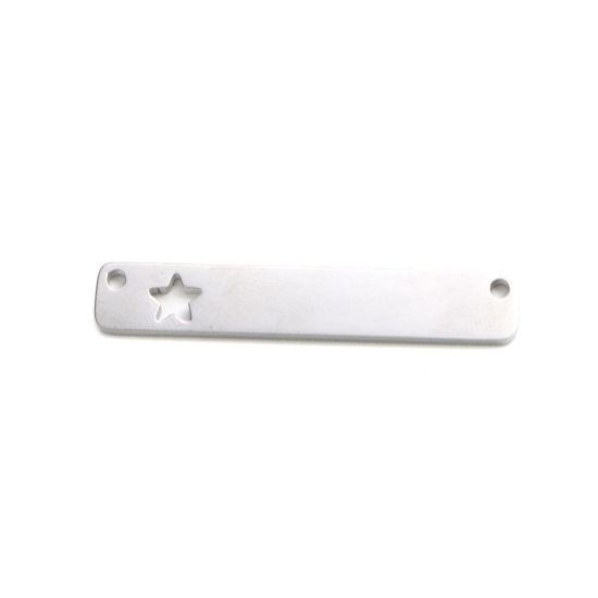 Immagine di 304 Acciaio Inossidabile Connettore Rettangolo Tono Argento Stella a Cinque Punte Filigrana 35mm x 6mm, 2 Pz