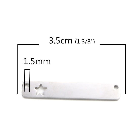 Immagine di 304 Acciaio Inossidabile Connettore Rettangolo Tono Argento Stella a Cinque Punte Filigrana 35mm x 6mm, 2 Pz