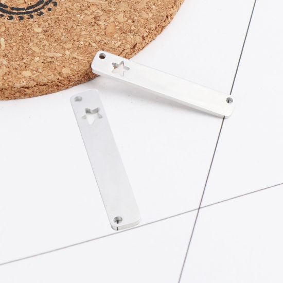 Immagine di 304 Acciaio Inossidabile Connettore Rettangolo Tono Argento Stella a Cinque Punte Filigrana 35mm x 6mm, 2 Pz