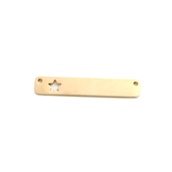 Immagine di 304 Acciaio Inossidabile Connettore Rettangolo Oro Placcato Stella a Cinque Punte Filigrana 35mm x 6mm, 2 Pz