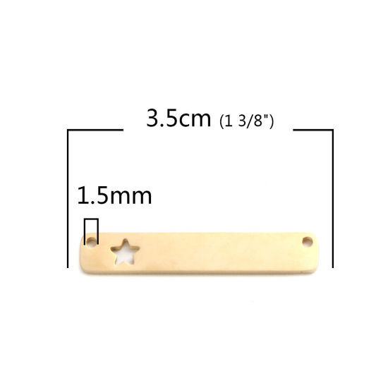 Immagine di 304 Acciaio Inossidabile Connettore Rettangolo Oro Placcato Stella a Cinque Punte Filigrana 35mm x 6mm, 2 Pz