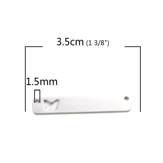 Immagine di 304 Acciaio Inossidabile Connettore Rettangolo Tono Argento Farfalla Filigrana 35mm x 6mm, 2 Pz