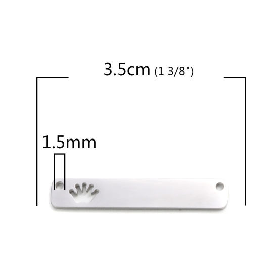 Immagine di 304 Acciaio Inossidabile Connettore Rettangolo Tono Argento Corona Filigrana 35mm x 6mm, 2 Pz