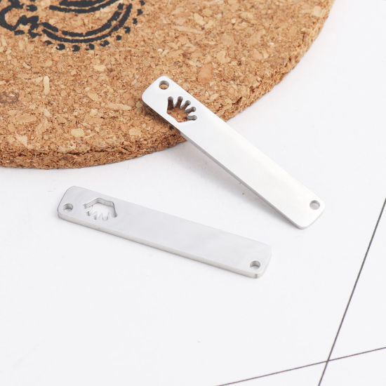 Immagine di 304 Acciaio Inossidabile Connettore Rettangolo Tono Argento Corona Filigrana 35mm x 6mm, 2 Pz