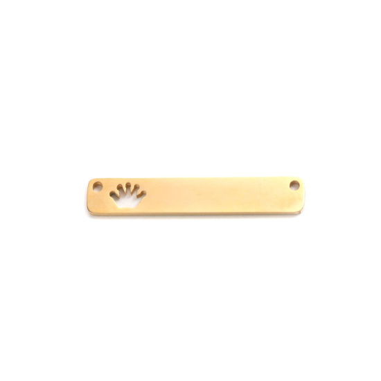 Picture of 304 Stainless Steel Connectors Rectangle Gold Plated Crown Hollow 35mm x 6mm, 2 PCs
