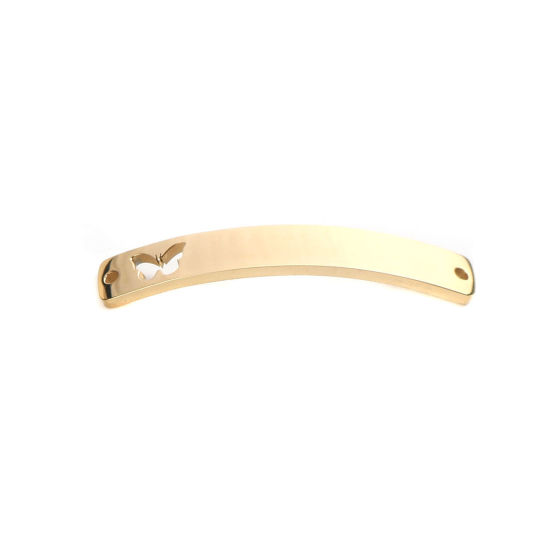 Picture of 304 Stainless Steel Connectors Rectangle Gold Plated Butterfly Curve 39mm x 6mm, 2 PCs