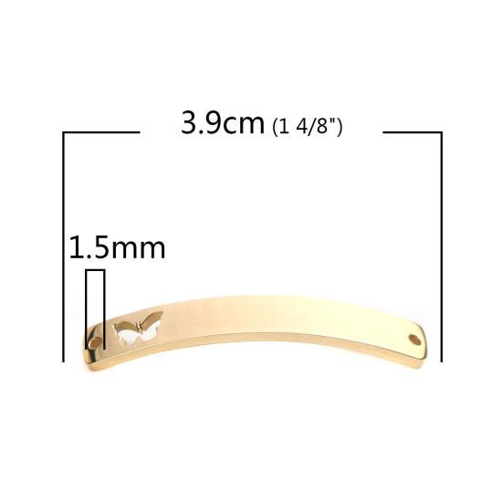Picture of 304 Stainless Steel Connectors Rectangle Gold Plated Butterfly Curve 39mm x 6mm, 2 PCs