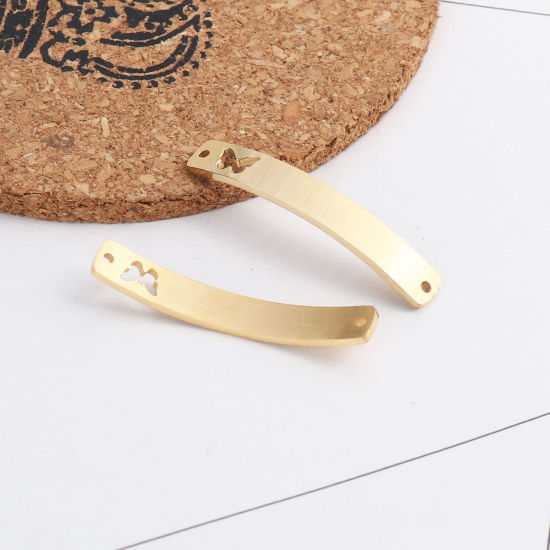 Picture of 304 Stainless Steel Connectors Rectangle Gold Plated Butterfly Curve 39mm x 6mm, 2 PCs
