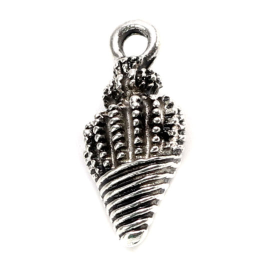 Bild von Zinklegierung Ozean Schmuck Charms Strandschnecke Antiksilber 19mm x 9mm, 30 Stück