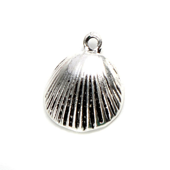 Picture of Zinc Based Alloy Ocean Jewelry Charms Shell Antique Silver Color 17mm x 14mm, 30 PCs