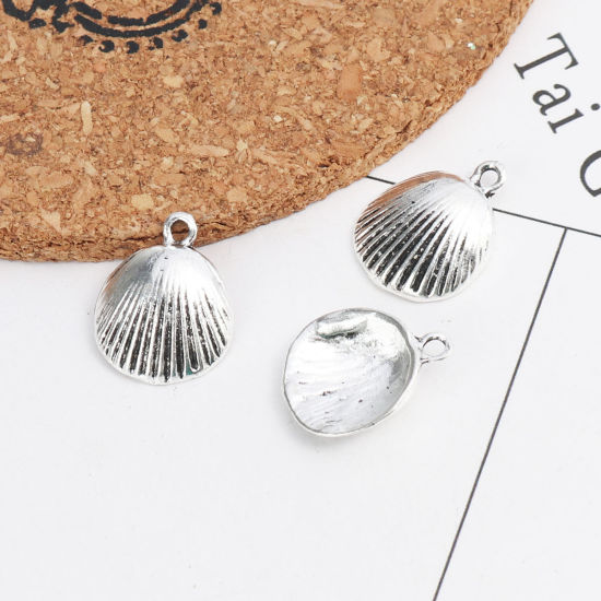 Picture of Zinc Based Alloy Ocean Jewelry Charms Shell Antique Silver Color 17mm x 14mm, 30 PCs