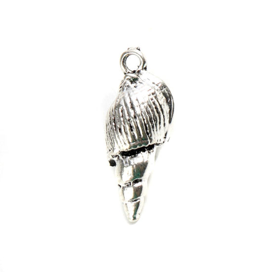 Picture of Zinc Based Alloy Ocean Jewelry Charms Conch/ Sea Snail Antique Silver Color 26mm x 9mm, 30 PCs