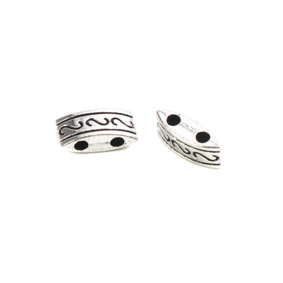 Immagine di Lega di Zinco Perline Due Fori Rettangolo Argento Antico Modello di S Scolpisce Circa 10mm x 5mm, Foro:Circa 1.5mm, 100 Pz