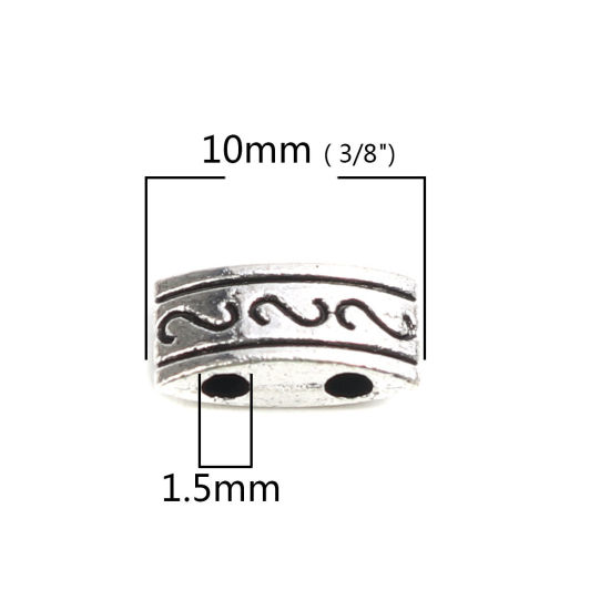 Immagine di Lega di Zinco Perline Due Fori Rettangolo Argento Antico Modello di S Scolpisce Circa 10mm x 5mm, Foro:Circa 1.5mm, 100 Pz