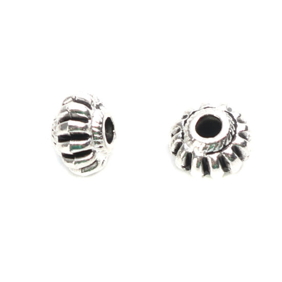 Picture of Zinc Based Alloy Spacer Beads Lantern Antique Silver Color Stripe About 7mm x 4mm, Hole: Approx 2mm, 100 PCs