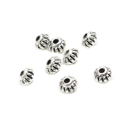 Picture of Zinc Based Alloy Spacer Beads Lantern Antique Silver Color Stripe About 7mm x 4mm, Hole: Approx 2mm, 100 PCs
