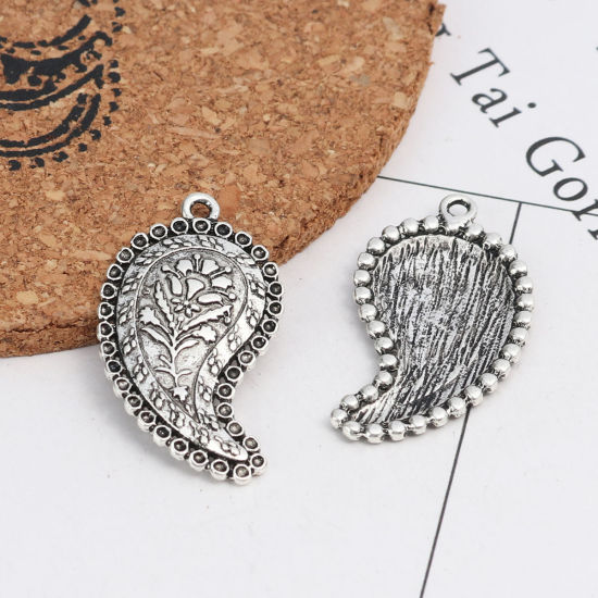 Bild von Zinklegierung Anhänger Tropfen Antiksilber (für ss5 Spitzboden Strasssteine) Blumen 3.3cm x 1.9cm, 10 Stück