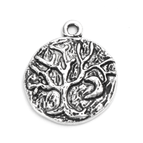 Picture of Zinc Based Alloy Charms Round Antique Silver Color Tree 21mm x 18mm, 10 PCs