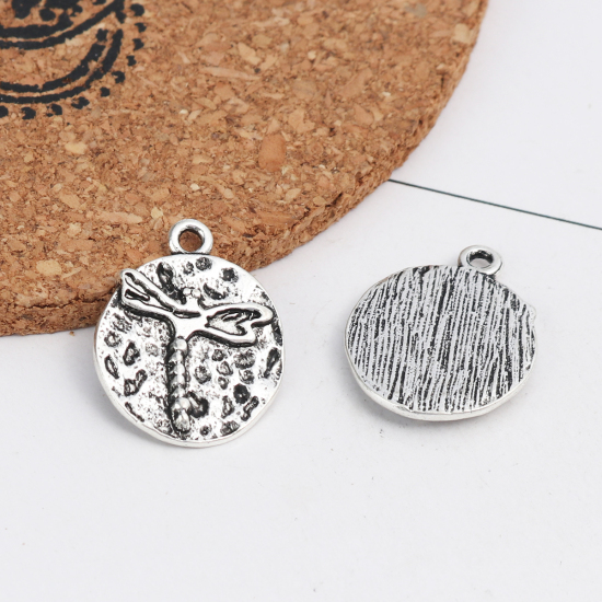Picture of Zinc Based Alloy Charms Round Antique Silver Color Dragonfly 21mm x 17mm, 10 PCs