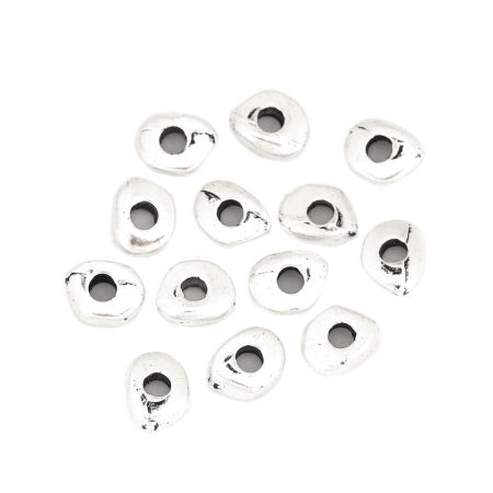 Zamak Cuentas Irregular Plata Antigua Aprox 7mm x 6mm, Agujero: Aprox 2.1mm, 100 Unidades