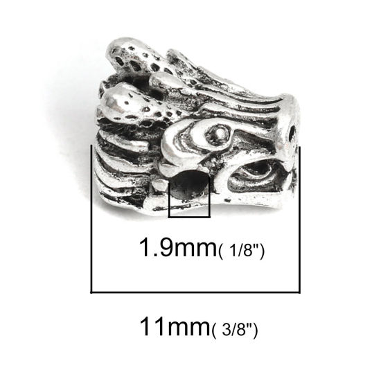 Immagine di Lega di Zinco Perline Drago Argento Antico Circa 11mm x 9mm, Foro:Circa 1.9mm, 10 Pz