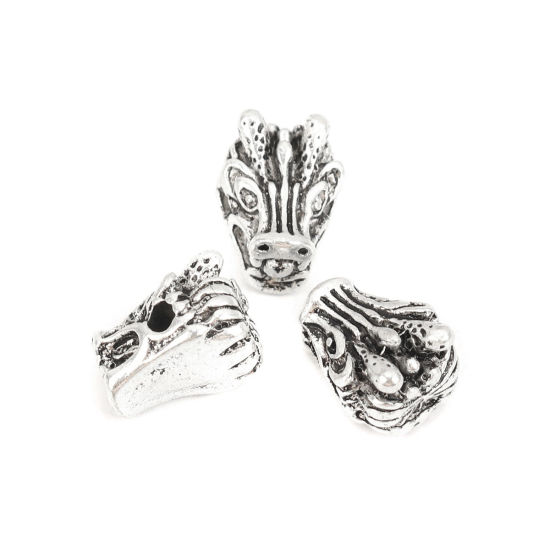 Immagine di Lega di Zinco Perline Drago Argento Antico Circa 11mm x 9mm, Foro:Circa 1.9mm, 10 Pz