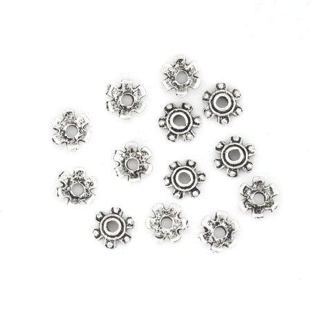 Zinc Based Alloy Beads Caps Flower Antique Silver Color (Fit Beads Size: 6mm Dia.) 7mm x 6mm, 50 PCs