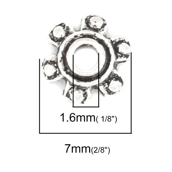 Image de Coupelles en Alliage de Zinc Fleur Argent Vieilli (Convenable à Perle 6mm Dia.) 7mm x 6mm, 50 Pcs