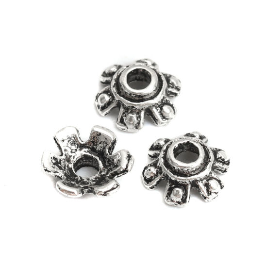 Image de Coupelles en Alliage de Zinc Fleur Argent Vieilli (Convenable à Perle 6mm Dia.) 7mm x 6mm, 50 Pcs