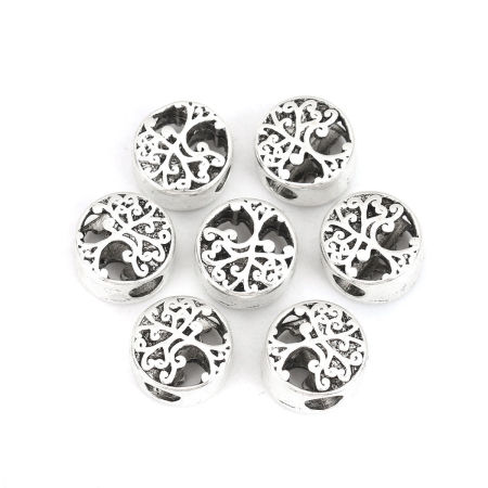 Zinc Based Alloy Beads Round Antique Silver Color Tree Hollow About 12mm Dia., Hole: Approx 4.2mm, 10 PCs