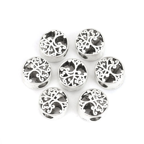 Picture of Zinc Based Alloy Beads Round Antique Silver Color Tree Hollow About 12mm Dia., Hole: Approx 4.2mm, 10 PCs