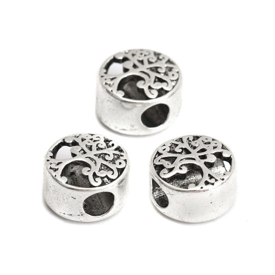 Immagine di Lega di Zinco Perline Tondo Argento Antico Albero Scolpisce Filigrana Circa 12mm Dia, Foro:Circa 4.2mm, 10 Pz