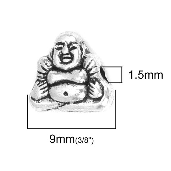 Immagine di Lega di Zinco Perline Maitreya Argento Antico Circa 9mm x 8mm, Foro:Circa 1.5mm, 100 Pz