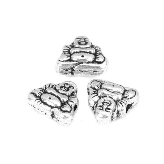 Immagine di Lega di Zinco Perline Maitreya Argento Antico Circa 9mm x 8mm, Foro:Circa 1.5mm, 100 Pz