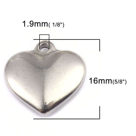 Bild von 304 Edelstahl Charms Herz Silberfarbe 16mm x 16mm, 5 Stück