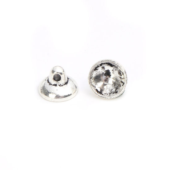 Picture of Zinc Based Alloy Beads Caps Round Antique Silver Color (Fit Beads Size: 12mm Dia.) 8mm x 6mm, 100 PCs