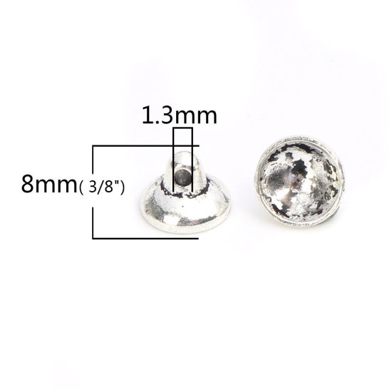 Picture of Zinc Based Alloy Beads Caps Round Antique Silver Color (Fit Beads Size: 12mm Dia.) 8mm x 6mm, 100 PCs