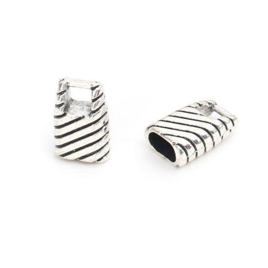 Picture of Zinc Based Alloy Cord End Caps Rectangle Antique Silver Color Stripe (Fits 7mm x 4mm Cord) 15mm x 10mm, 25 PCs