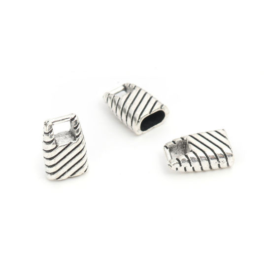 Picture of Zinc Based Alloy Cord End Caps Rectangle Antique Silver Color Stripe (Fits 7mm x 4mm Cord) 15mm x 10mm, 25 PCs