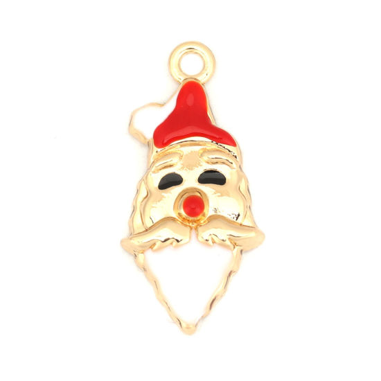 Imagen de Zamak Colgantes Charms Papa Noél Navidad Chapado en Oro Blanco & Rojo Esmalte 27mm x 13mm, 10 Unidades